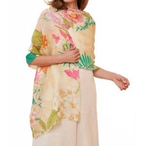 NEW POWDER DESIGN INC linen tropical flora and fauna scarf in coconut